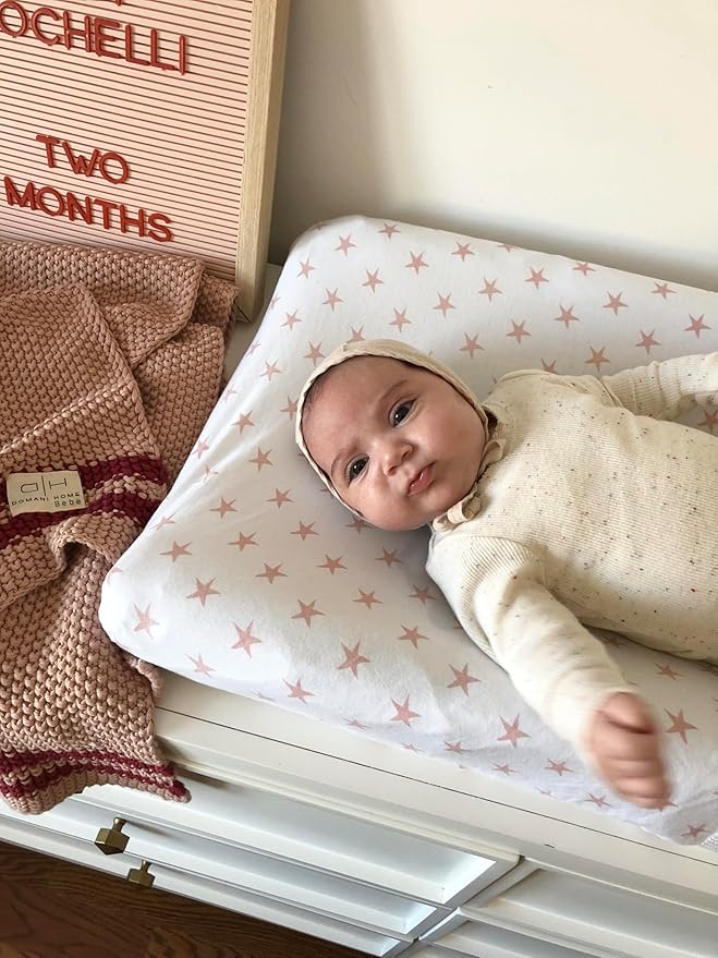Changing Pad Cover - Cradle Sheet 100% Jersey Cotton 2 Pack for Baby Girl-Dusty Rose and Mauve Pink Stars