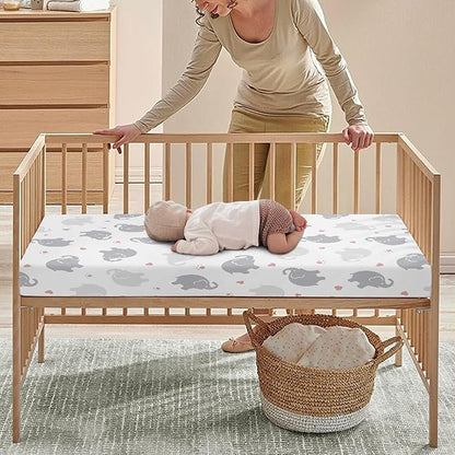 Elephant Fitted Crib Sheet for Boys Girls Watercolor Grey Elephants Baby Sheet for Standard Crib and Toddler Pink Paw Print and Heart Nursery Bed Mattress Sheets 28"x52"