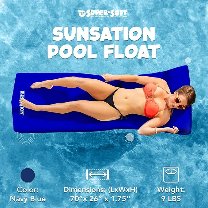 TRC Recreation Sunsation Vinyl Coated Foam Swimming Pool Float Mat Adult Lounger with Built-in Roll Pillow