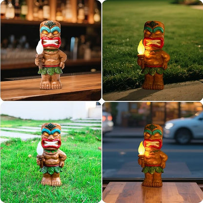 Solar Tiki Garden Statues Tiki Holding Torches with Flickering Flame LED Lights Bar Porch Lawn Yard Outdoor Decorations Christmas Thanksgiving Birthday Gardening Gift for Mom Women