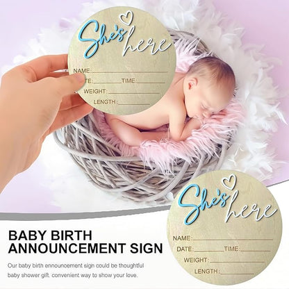 Baby Announcement Sign, 5.9 Inch Wooden Hello World Newborn Signs, Birth Announcement Sign, Gender Reveal Signs, She's here Decoration, Welcome Newborn Arrival To World, Hospital Nursery for Baby