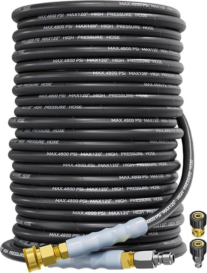 3/8" 4800PSI Pressure Washer Hose 125FT with Swivel Quick Connect for Cold/Hot Water Max 248°F, Kink Resistant Steel Wire Braided, Wear Resistant Power Washer Hose with M22 14mm Adapter