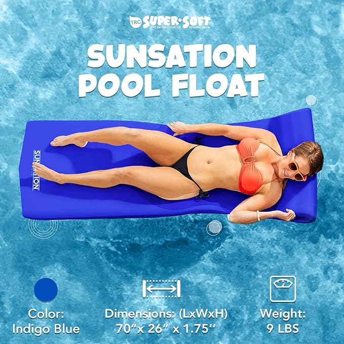TRC Recreation Sunsation Vinyl Coated Foam Swimming Pool Float Mat Adult Lounger with Built-in Roll Pillow