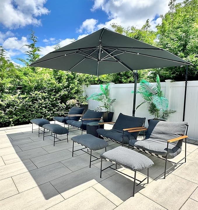 PURPLE LEAF 9' X 11.5' Patio Umbrella Outdoor Cantilever Rectangle Umbrella Aluminum Offset Umbrella with 360-degree Rotation for Garden Deck Pool Patio, Grey