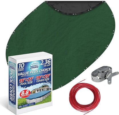 Winter Swimming Pool Cover for 15 ft x 21 ft Aboveground Oval Pool Size, Value Plus Choice Series, Solid Material, Color - Evergreen, Pool Cover Choice 321521-4CHOICE