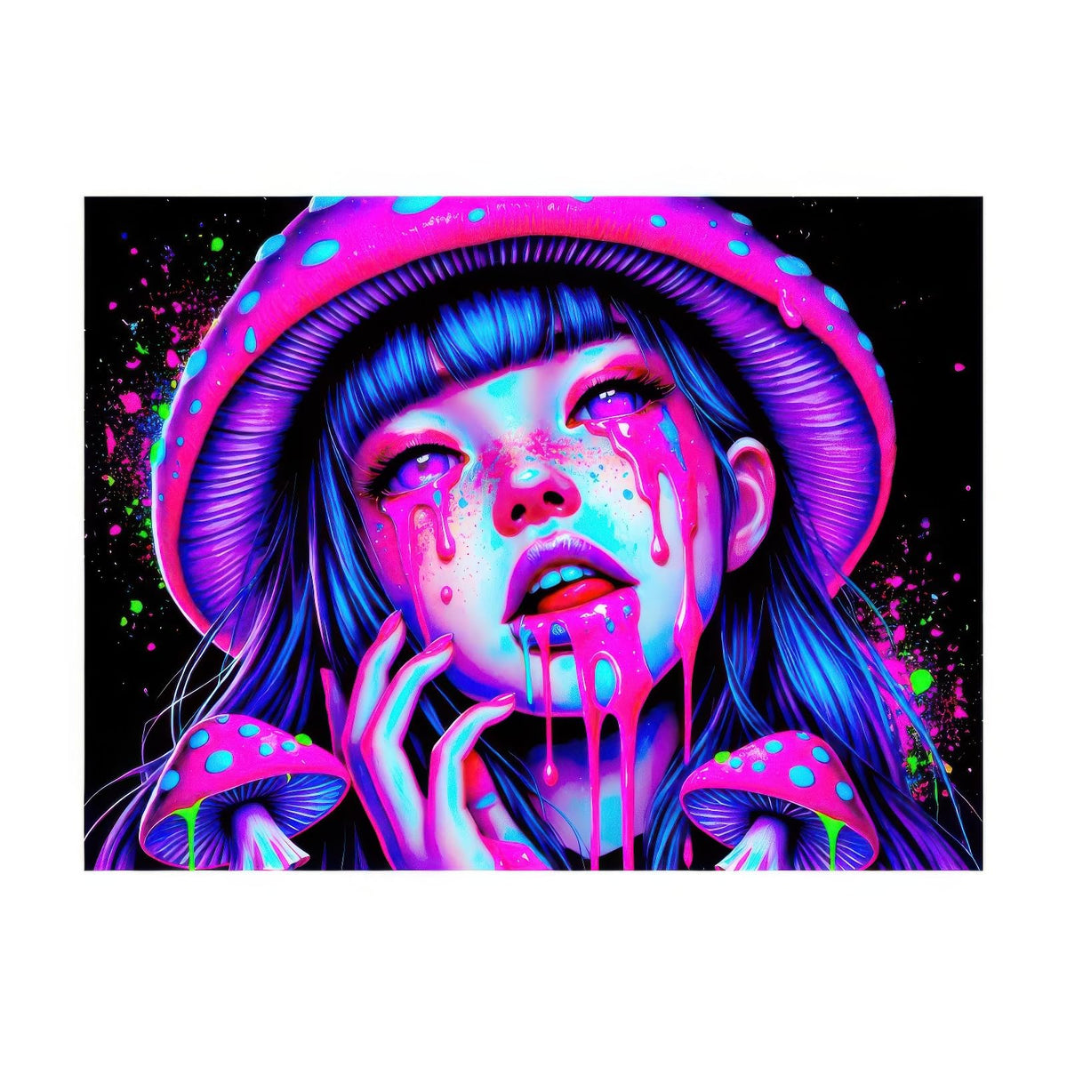 Blacklight Tapestry Girl 78x59 Inch Blacklight Mushroom Tapestry