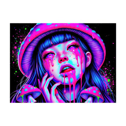 Blacklight Tapestry Girl 78x59 Inch Blacklight Mushroom Tapestry