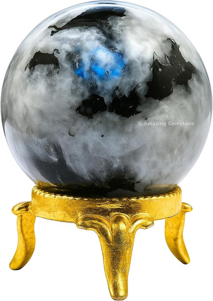 Amazing Gemstone Rainbow Moonstone Crystal Ball with Stand - 2 Inches Crystal Sphere Meditation Balls for Witchcraft and Decorative Balls