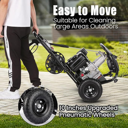 Professional 4200PSI 4GPM 212CC Gas Pressure Washer, 7.0 HP Commercial Gas Power Washer with 3L Foam Bottle 10" Wheels 5 Nozzles 33FT Hose for Home Car Fence Driveway (EPA/CARB/ETL Compliant) 77LBS
