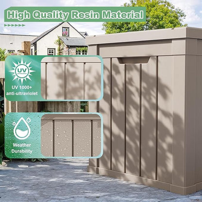 DRATO 50 Gallon Deck Box, Outdoor Storage Box for Patio Cushion, Garden Tools, Waterproof Patio Storage box, Lockable (Light Brown)