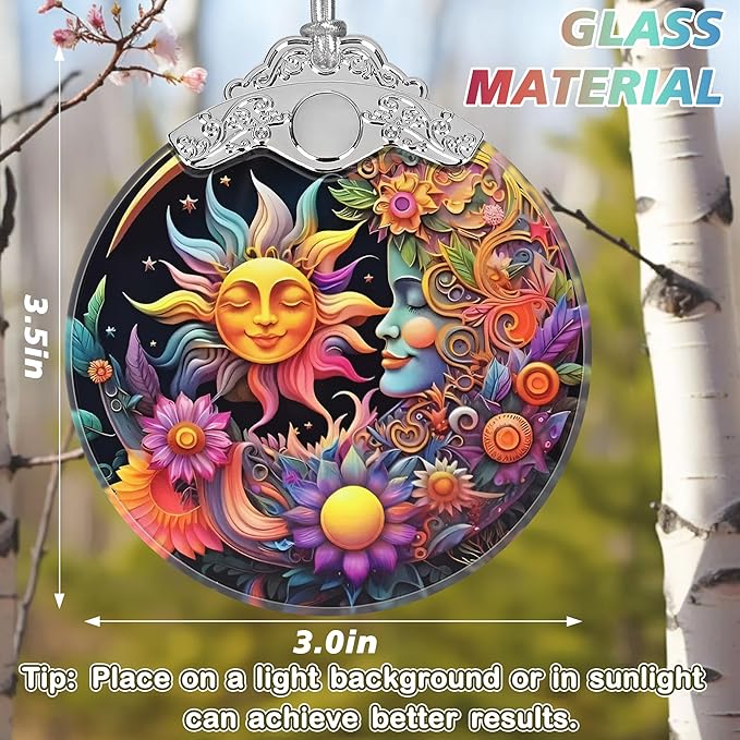 Stained Glass Christmas Ornament - Christmas Tree Ornaments - Sun and Moon Hanging Decor - Holiday Present Ideas - Gift Exchange