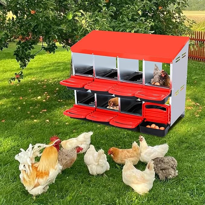 Chicken Nesting Box,Roll Away Eggs Laying Boxes,Large Bedding for Hens Birds Duck Coop Poultry Habitat Supplies,8 Compartments Cleanable Pull Out Hen Roosting Boxes