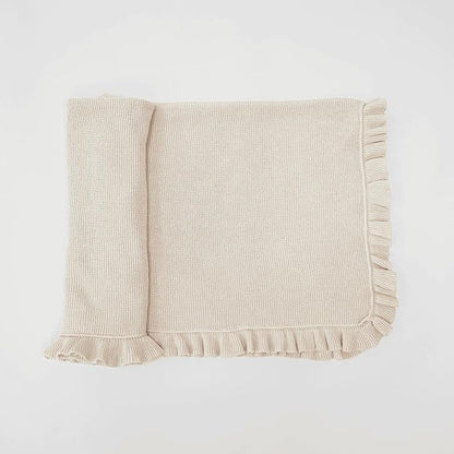 Ruffle Knit Blanket for Baby - 100% Luxury Soft Cotton Knit Warm Cozy Cuddle Stroller Crib Blanket for Newborns, Infants, & Toddlers (Beige)