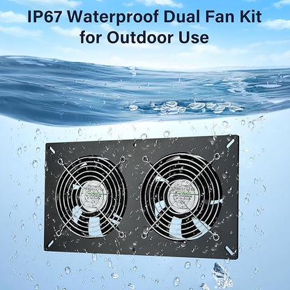 Solar 2 Fan Kit, Waterproofed Solar Powered Fans for Outdoor Chicken Coop, Greenhouse & Shed Intake or Exhaust Air