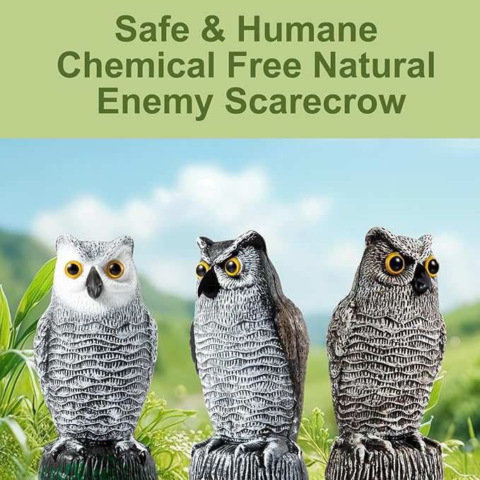 OFFO Bird Scare Devices Plastic Owl Scarecrow for Halloween Decorations Outdoor Garden, Yard, Pool Decoration, 8.3 in Height, Brown and White