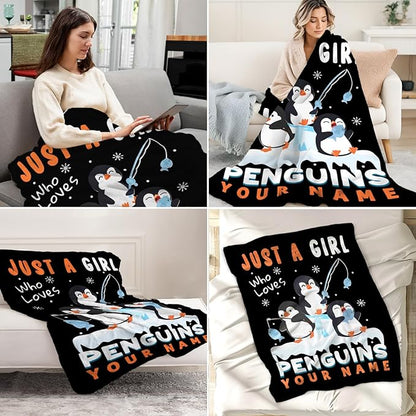Custom Penguin Blanket for Kids - 30" x 40" Inches Cute Throw Blanket Gifts for Girls Boys - Black Soft Warm Throws for Sofa, Lap & Office