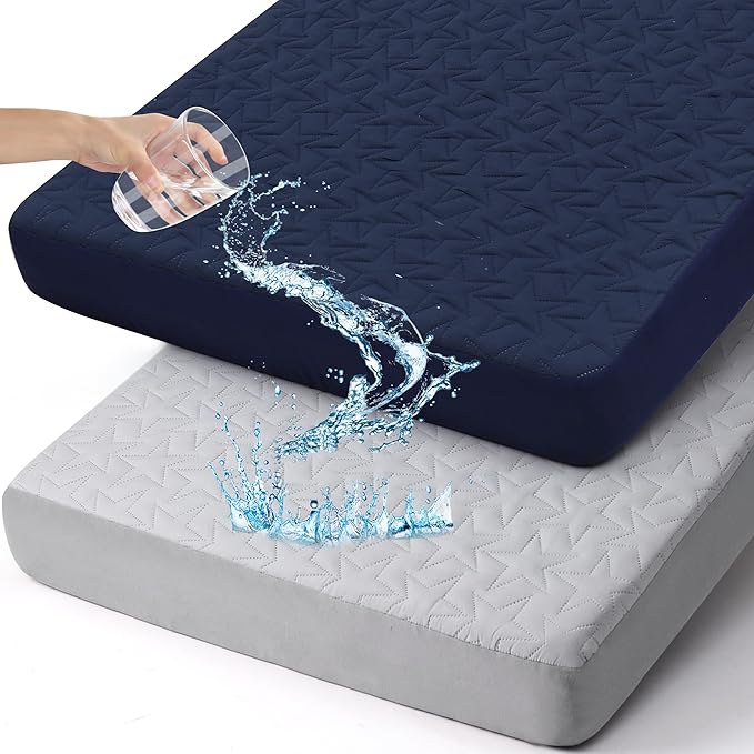 Waterproof Crib Mattress Protector Pad - 2-Pack Fitted Sheets - Soft Quilted Toddler Mattress Covers for Standard Baby Crib