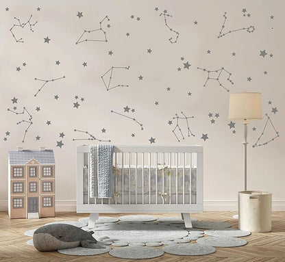 Constellation Wall Decals Stars Stickers - Nursery Boys Room Kids Room Sticker Vinyl Decor Y85 (Grey)