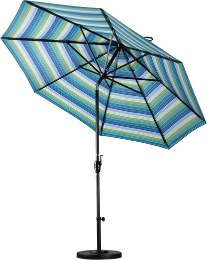 California Umbrella GSPT908302-5446 9' Round Aluminum Market, Crank Lift, Push Button Tilt, Black Pole, Sunbrella Forest Green Patio Umbrella, 9-Feet