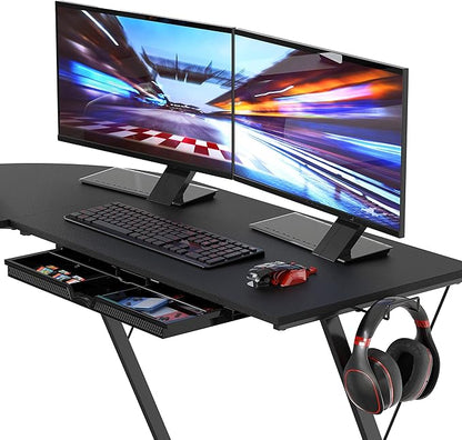 SHW 51 x 51 Inches Vista L-Shaped Desk with Monitor Stand and Drawer, Black