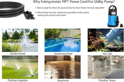 FOTING Sump Pump Automatic 3/4HP Clean/Dirty Submersible Water Pump, 3500GPH Utility Pump Thermoplastic Electric Portable Transfer Water Pump for Swimming Pool Garden Pond Basement with 16ft Long Cord