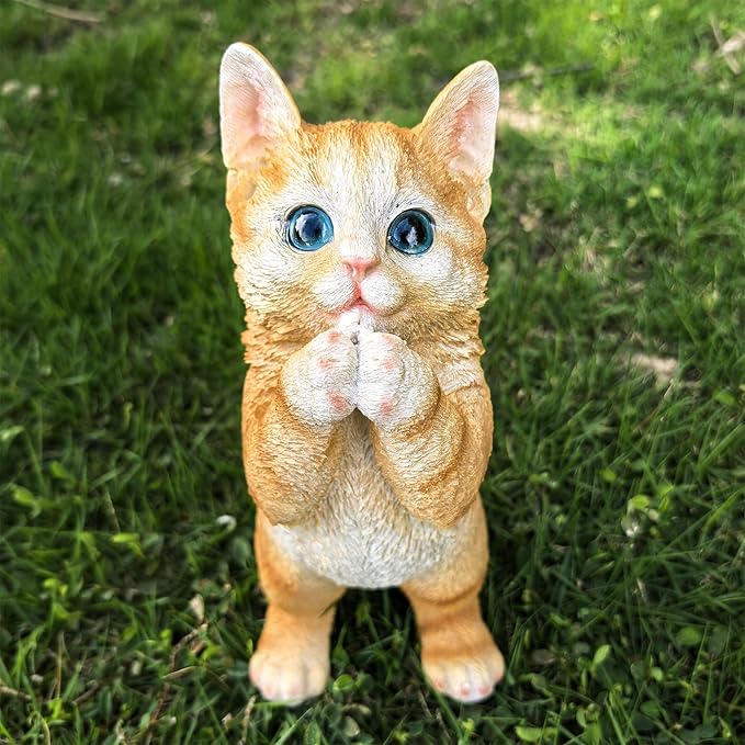 Garden Cat Statue Decorative Outdoor,Fairy Art Yard Décor Figurine for Patio Lawn, Pets Statue Ornaments Patio Lawn Flower Bed (Orange)