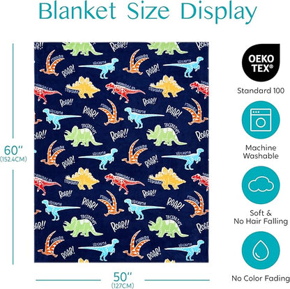 Joiedomi Glow in The Dark Blanket Dinosaur Toys for Kids 3-5 Dinosaur Gifts Toys for Age 2 3 4 5 6 7 8 9 10 11 12 Year Old, Soft Cozy Flannel Kids Throw Blanket, Birthday 50"×60"