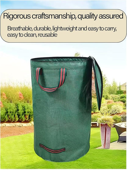 Garden Bags for Leaves, Leaf Bags Reusable Zippered Top with Yard Leaf Collector Bag Heavy Duty with 4 Handles Garden Leaf Bag Leaf Collector Come with Gloves (32Gallon)