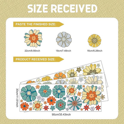 Boho Retro Flower Wall Decal - Retro Floral Decor Stickers,Peel and Stick Bohemian Style Flowers Decals for Kids Bedroom Nursery Playroom Living Room and Bedroom Wall Decorations