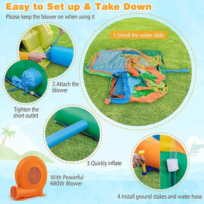 BOUNTECH Inflatable Water Slide, Elephant Surfing Slide Kids Water Park Jump Bouncy Castle w/2 Splash Pools, Hide & Seek Cave, GFCI Blower, Water Slides Inflatables for Big Kids Outdoor Backyard Gifts