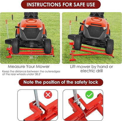 Lawn Mower Lift Jack, Riding Mower Lift for Lawn Mowers and Garden Tractors, Lawn Mower Load Capacity 880 Lbs, Wheel Width Limit 38in, Red