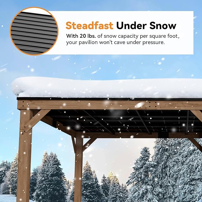 Modern Shade Supreme Cedar Wood Gazebo 12' x 20' with Hardtop Slope Roof, Wooden Grill Gazebo with Durable and Rot-Resistant, Supports Snow Loads and High Wind Speeds, Ideal for Backyard, Deck, Garden