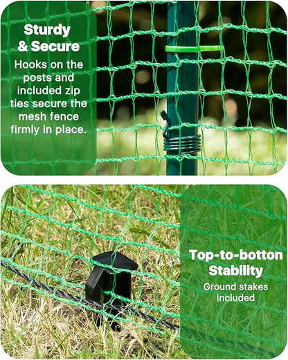 Temporary Fence with Metal Posts, 40" Hx50'L Garden Fence Animal Barrier with Ground Spikes, Plastic Fencing for Outdoor Dogs, Chicken, for Backyard, Patio, Garden