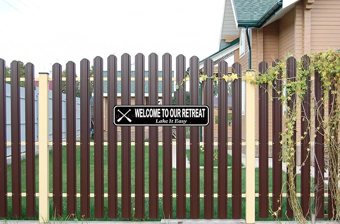 Welcome to Our Retreat 'Lake It Easy' Metal Sign - Rustic Canoe Paddle & Lake House Decor - Relaxing Front Door Welcome Sign - Vintage Tin Wall Art - 16 x 4 Inch