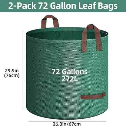 2-Pack 72 Gallons Leaf Bags, Reusable Yard Waste Bags, Heavy Duty Upright Lawn Bags with 4 Handles for Garden Leaves and Waste Collection, Lightweight Portable Yard Trash Bag