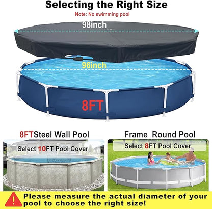 8 Ft Wintet Pool Cover, with Automatic Drain Round Pool Cover, One-Piece Quick Installation and Removal for Round Hot Tub and Spa Pool, Preventing Waterlogging, UV Protected