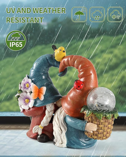 iStatue Solar-Powered 8.3'' Spring Summer Kissing Gnomes Decorations for Home & Garden - Decorative Outdoor Lawn Ornaments and Statues Clearance (Loved Gnomes)