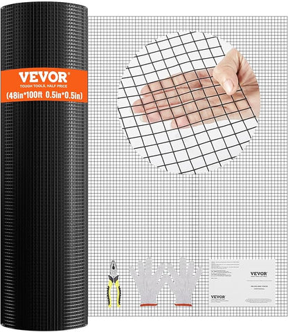VEVOR Hardware Cloth, 48'' x 100' 1/2inch Galvanized Wire Mesh Roll, 19 Gauge Chicken Wire Fencing Roll, Vinyl Coating Metal Wire Mesh for Chicken Coop Barrier, Rabbit Snake Fences, Poultry Enclosures
