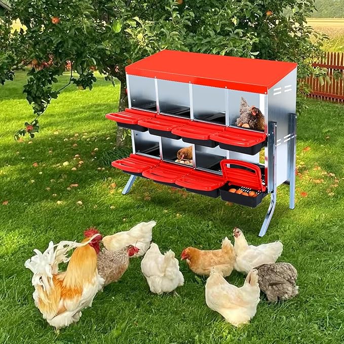 Nesting Boxes for Chickens - 8 Holes Metal Chicken Nesting Boxes for Laying Eggs,with Lockable Lid & for Egg Collection & Protection - Protect Eggs & Easy to Clean