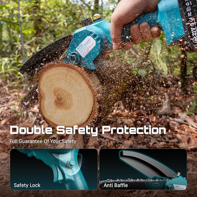 SEESII Mini Chainsaw 8 inch,Cordless Chainsaw w/ 2pcs 2000mAh Batteries,Oiler System & Replacement Chain,Handheld Chain Saw w/Safety Lock,Battery Powered Chain saw for Wood Tree Cutting,CH820+