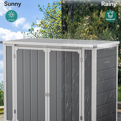 DWVO 41Cu.ft Horizontal Resin Storage Shed Without Shelf, All Weather 4.7x2.5 FT Outdoor Storage Shed with Hydraulic Struts, 3 Locks, Lockable to Floor for Garden Tools, Trash Cans, Gray