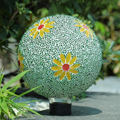Gazing Ball 8 Inch Flower Glass Mosaic Garden Globe Outdoor Gazing Globe Yard Ornament for Garden Yard Home Lawn Outdoor Decoration Gift for Women (Not Solar Powered)