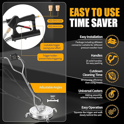 20" Pressure Washer Surface Cleaner with 4 Wheels and Dual Handle, Power Washer Attachment for Cleaning Concrete, Patio, Sidewalk, Deck and Driveways - PWS 20