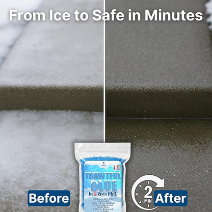 Thawtful Blue Ice & Snow Melt – Snow Melt, Rock Salt, Driveway & Sidewalk Salt for Ice, Blue Granular Rock Salt, Melts to −16°F (−27°C) – Resealable Zip Bag (10 QUARTS - 21.3 lb.)