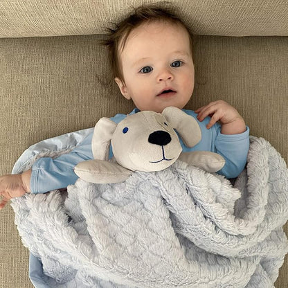 EVERYDAY KIDS Large Lovey Baby Security Blanket for Boys Sweet Dog Stuffed Animal on 30” Adorable Blue Snuggle Baby Blanket; Fluffy Fleece with Attached Plush Toy to Cuddle