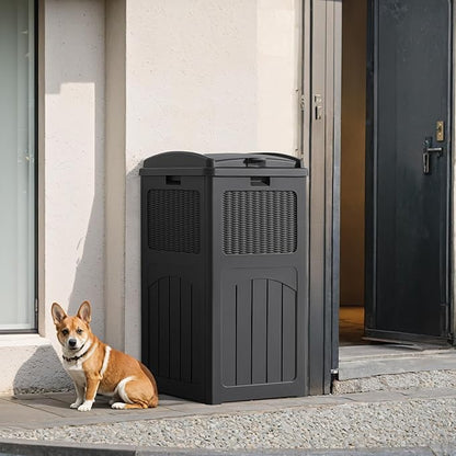 Flamaker 30 Gallon Trash Can, Resin Outdoor Garbage Can with Lid, Waterproof Hideaway Patio Waste Bins for Outside Use (Gray)