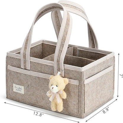 PeraBella Diaper Caddy Organizer with Handle, Baby Shower Gifts Basket Bag, Registry Search Must Haves Items, Nursery Storage Organizer for Newborn Girl Boy, Baby Bag Essentials, Car Diaper Caddy Cart