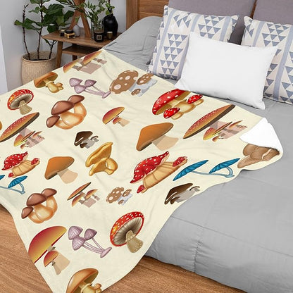 Thuswarm Colorful Wild Mushroom Flannel Blanket for Autumn Winter Gifts Warm Cozy Soft Funny Print Throw for Bed Couch Sofa 40”×30” XSmall for Pets