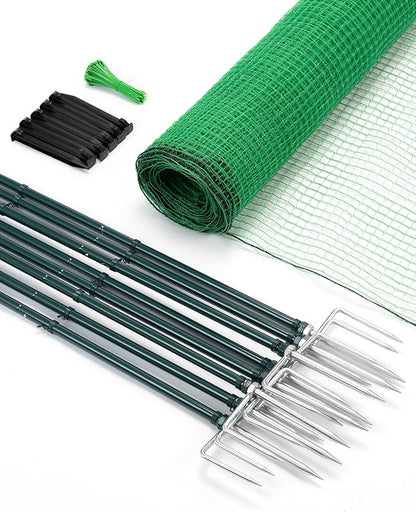 Temporary Fence with Metal Posts, 40" Hx50'L Garden Fence Animal Barrier with Ground Spikes, Plastic Fencing for Outdoor Dogs, Chicken, for Backyard, Patio, Garden
