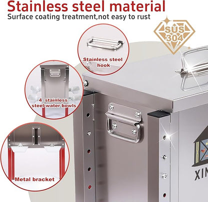 Xinyi 40 lb Stainless Steels Automatic Chicken Waterer, Pet Water Feeder, 4 Aluminum Alloy Water Cups, Remaining Water Quantity Observation Window, Poultry Drinker for Ducks, Goose 4.9 Gallon